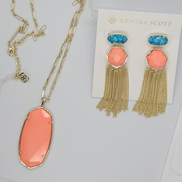 CUSTOM KENDRA SCOTT NECKLACE BRONZE VEINED TURQUOISE & NWT BRIGHT CORAL NECKLACE - Picture 2 of 11
